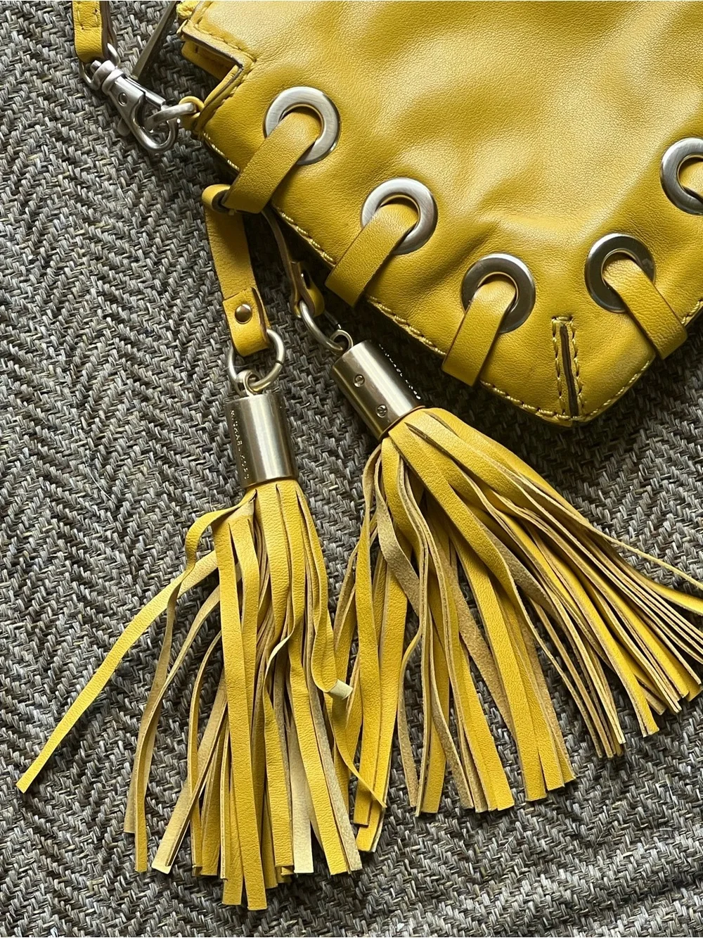 Michael Kors Yellow Leather Shoulder Clutch Bag Tassels